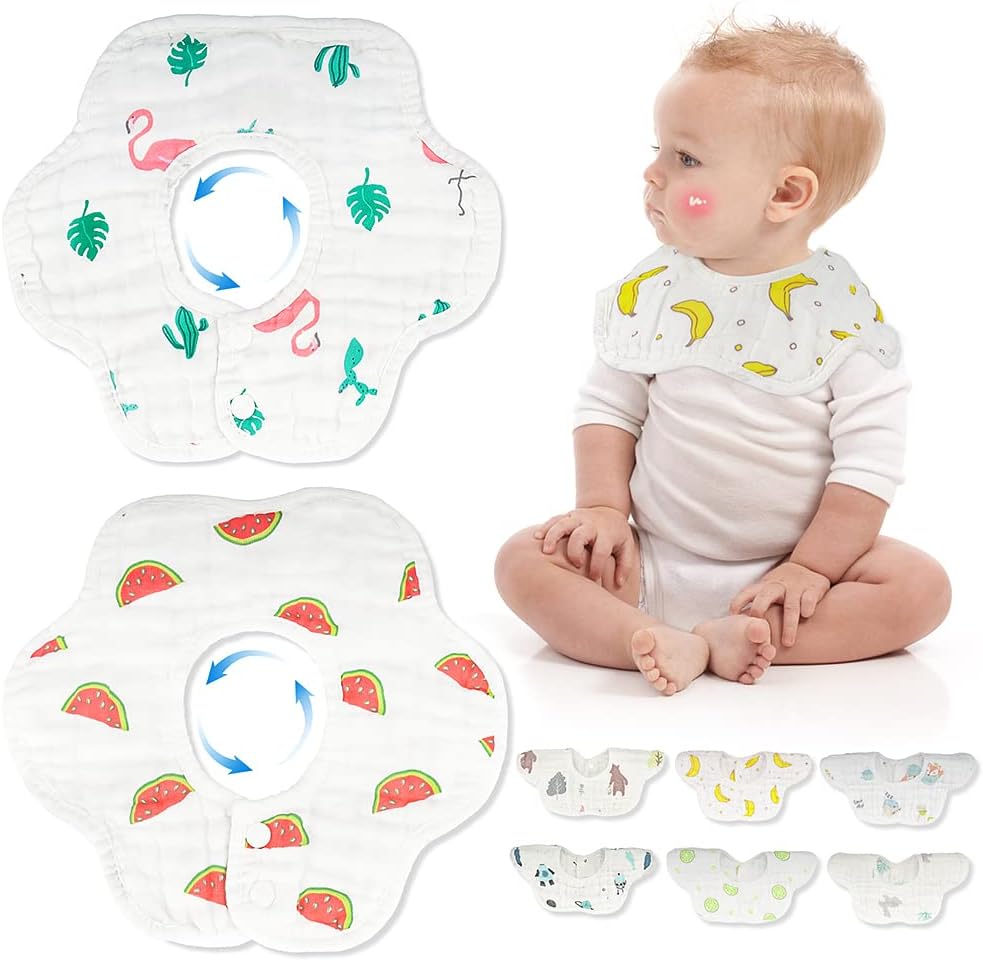 251026152457392_1 8-Pack 360° Rotate Organic Cotton Baby Bibs, Newborn Muslin Bibs For Teething And Drooling,Unisex Baby Bibs For Toddler, Adjustable With Snaps, Super Soft & Absorbent Baby Bibs For Boys And Girls. - Image 1